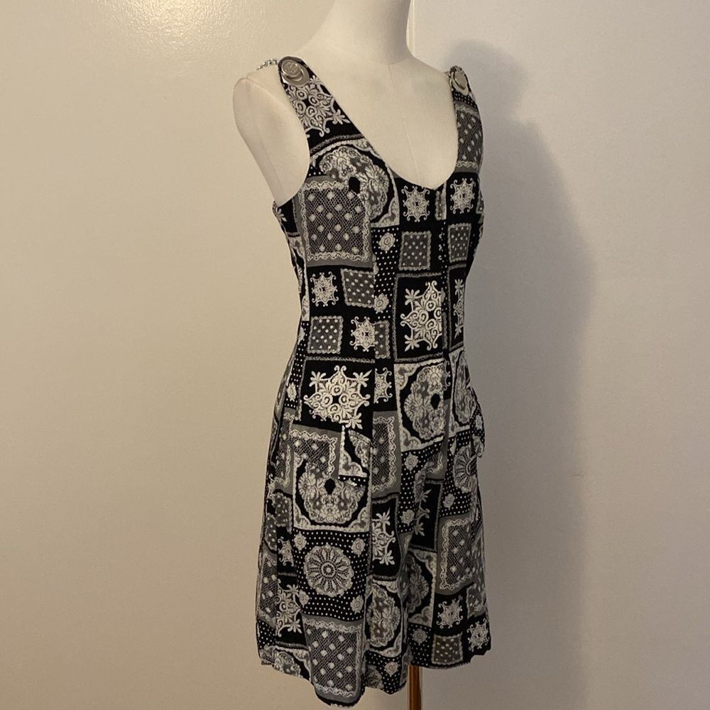 Vintage 90's Black & White Patchwork Print Jumpsuit / Playsuit - Picture 6 of 15